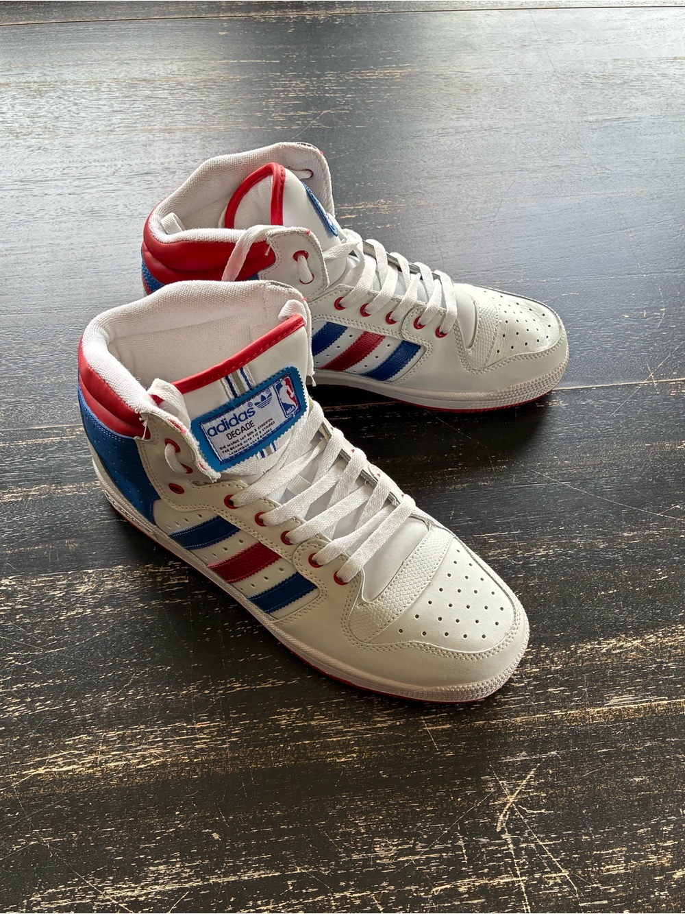 adidas Decade White High-Top Sneakers with Red & Blue Accents size US 11 - new